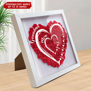 Grandma Hearts Mommy Hearts - Personalized Flower Shadow Box