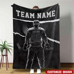 Personalized Hockey Boy Blanket, Gift For Hockey Lovers,Players