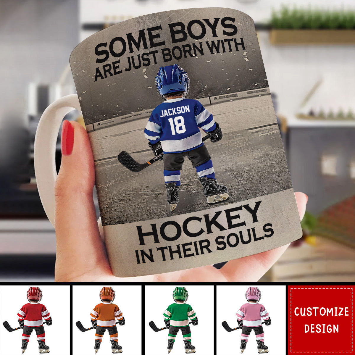 Some Boys Are Just Born With Hockey - Personalized Hockey Kid Mug - Gift For Hockey Lovers