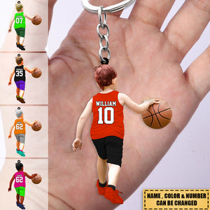 Personalized little Boy Basketball Player Acrylic Keychain