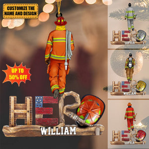 Firefighter - The Hero, Personalized Acrylic Custom Shape Christmas/Car Ornament,  Gift For Firefighter