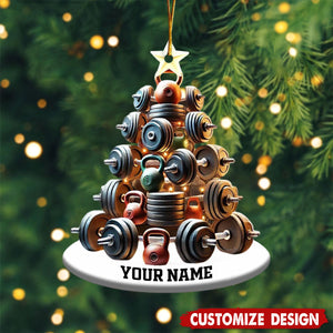 Personalized Dumbbell and Kettlebell Tree Christmas Ornament - Gift for Gym Lover-2024 New Release