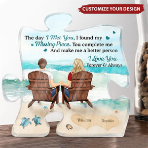 Couple Holding Hands I Found My Missing Piece - Personalized Puzzle Shaped Acrylic Plaque