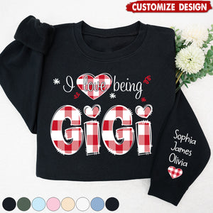 Personalized I love being Grandma Buffalo Plaid And Grandkids Sweatshirt