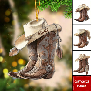 Personalized Boots & Hat Cowboy Cowgirl Christmas Ornament, Gift For Horse Lover - 2024 New Release