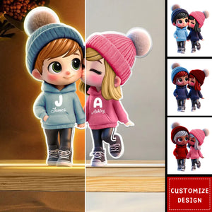 Cute Cartoon Couple Walking Personalized Custom Shaped LED Night Light-Gift for Him, Gift for Her