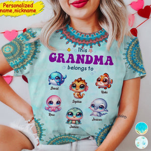 This Grandma Blong To - Grandkids And Name, Love Ocean, Gift For Mom - Personalized 3D T-shirt