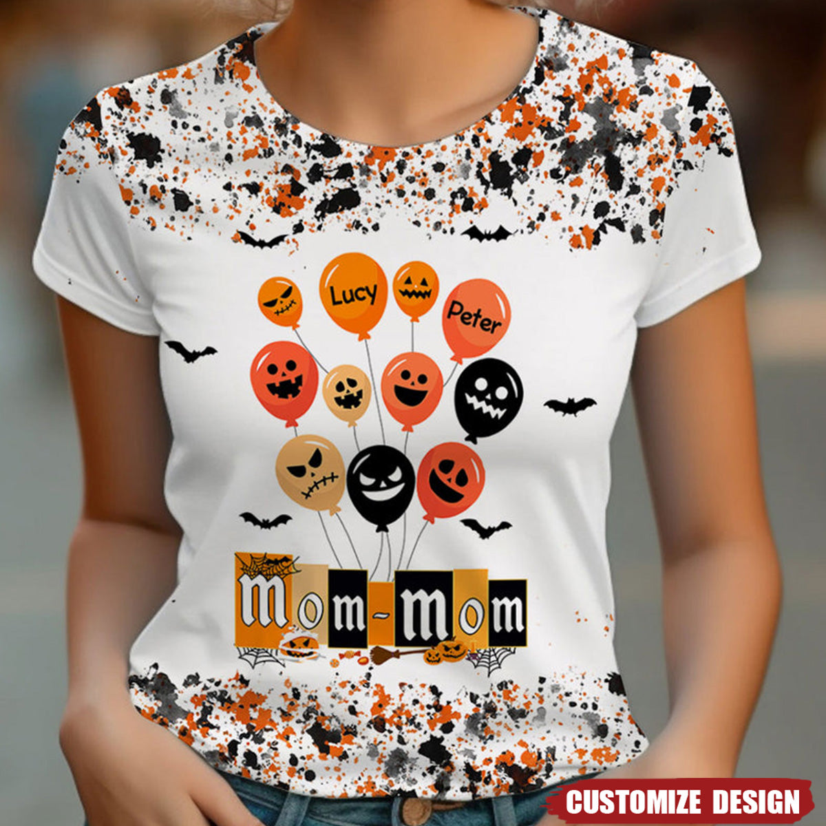 Halloween Grandma Mom Balloon Kids Personalized 3D T-shirt