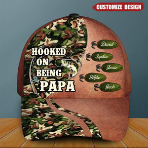 Hooked On Being Fishing Grandpa Papa Personalized Classic Cap, Father's Day Gift For Grandpa, Dad, Husband