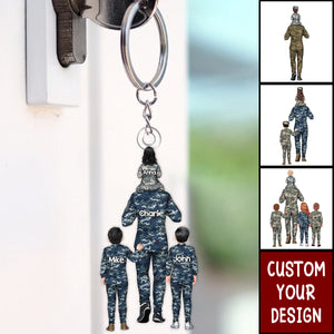 Personalized Military Dad And Kid Keychain - Gift For Family