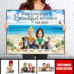 Personalized Cute Cartoon Couple And Dogs You & Me We Got This Personalized Horizontal Poster