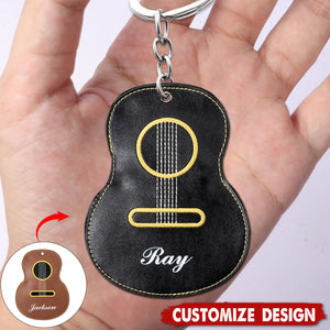 Personalized Guitar-Shaped Portable PU Leather Keychain-Gift for Guitar Player