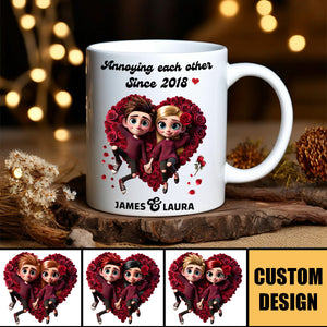 Together Since-Personalized Rose Heart Couple Mug, Anniversary Gift For Couple