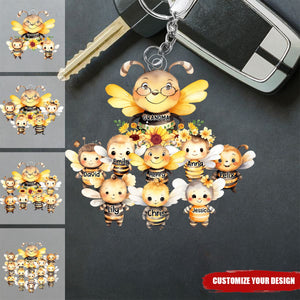 Mama Bee With Little Kids - Personalized Acrylic Keychain - Gift For Mom, Grandma