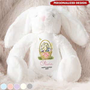 Happy Easter Cute Bunny with Name and Year-Personalized Stuffed Bunny-Gift for Kids