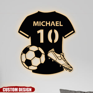 Football, Soccer Player Name Metal Sign - Personalized Night Light - Gift For Football, Soccer Lover