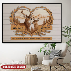 Personalized Deer Love Mountains Poster - Gift For Couple