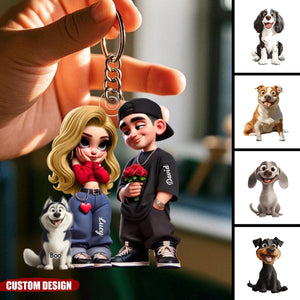 Personalized Y2K Couple With Dog Acrylic Keychain - Anniversary Gift For Wife,Husband,Dog Lovers