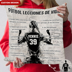 Almohada personalizada con lecciones de vida sobre fútbol - regalo para los amantes del fútbol