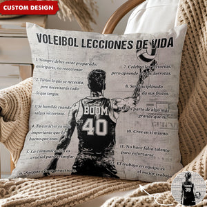 Almohada personalizada con lecciones de vida de voleibol como regalo para los amantes del voleibol