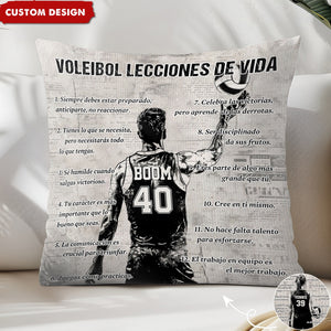 Almohada personalizada con lecciones de vida de voleibol como regalo para los amantes del voleibol