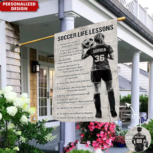 Soccer Life Lessons–Personalized Garden Flag-Gift For Soccer Lovers,Soccer Girls