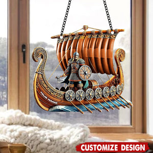 Personalized Viking Ship Suncatcher Ornament - Gift For History Enthusiasts