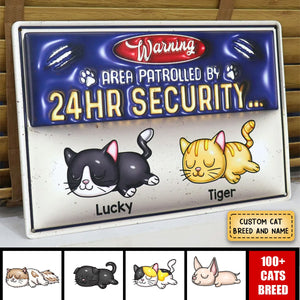 Warning Area Patrolled By Cute Sleeping Cats Personalized 3D Inflated Metal Sign, Gift for Cat Mom, Cat Dad, Cat Lovers