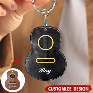 Personalized Guitar-Shaped Portable PU Leather Keychain-Gift for Guitar Player