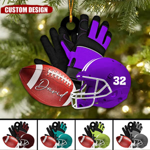 Personalized American Football Helmet With Gloves Christmas Ornament, Gifts For Football Players-2024 New Release