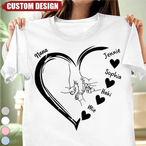 Personalized Grandma Mama And Kid Hands Heart Shirt