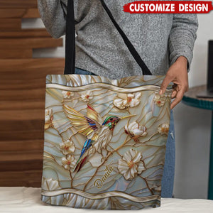 Stained Glass Hummingbird Personalized Tote Bag - Gift For Bird Lovers