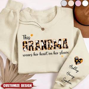 Halloween This Mama Wears Her Heart on Her Sleeve Personalized Sleeve Printed Sweatshirt