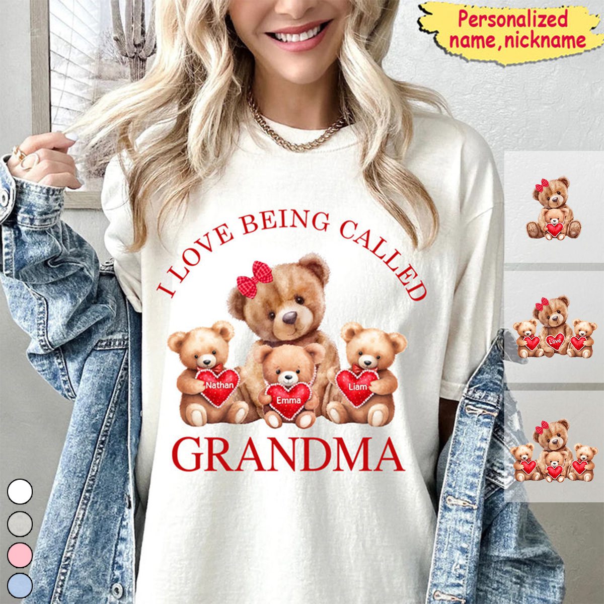 Grandma Bear With Cute Little Kids Personalized T-shirt