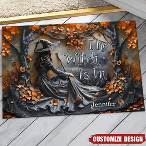 The Witch Is In - Personalized Witch Broom Doormat