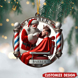 Personalized Barber Christmas Ornament with Santa Gift For Barbers-2024 New Release