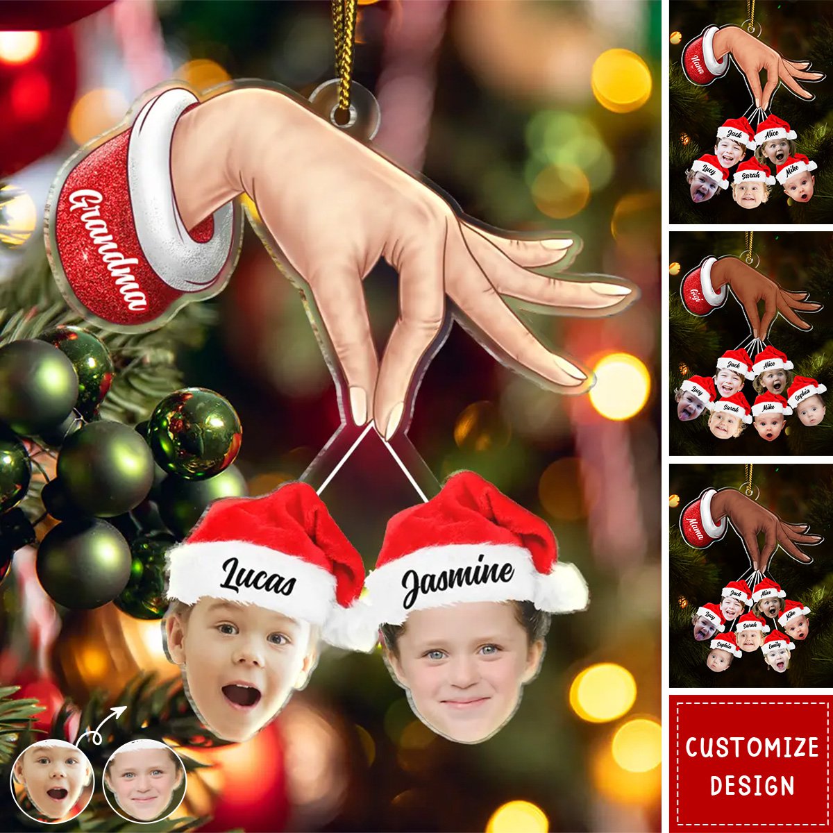 2024 New Release Custom Photo Grandma Grandkids Christmas Gift - Personalized Acrylic Ornament