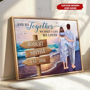 Personalized Couple Embracing & Walking On The Beach Poster - Gift For Couple,Boyfriend, Girlfriend, Husband, Wife