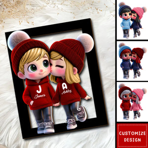 Personalized Cute Cartoon Couple Wooden Plaque - Gift For Couple