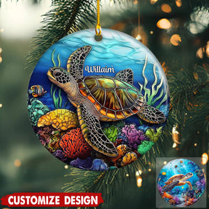 Personalized Sea Turtle Christmas Ceramic Ornament Gift For Turtle Lover-2024 New Release