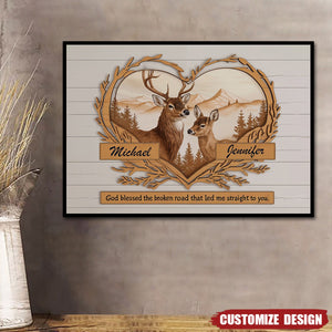 Personalized Deer Love Mountains Poster - Gift For Couple