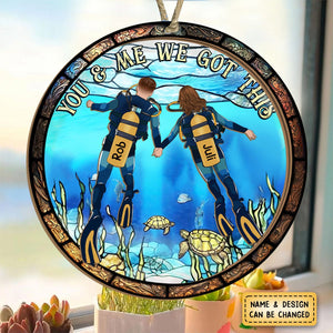 Scuba Diving Partners / Couples - Personalized Window Hanging Suncatcher Ornament