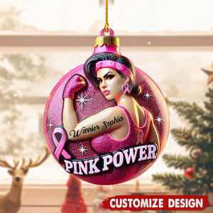 Personalized Pink Power Strong Beat Cancer Christmas Ornament Gift For Cancer Patients-2024 New Release