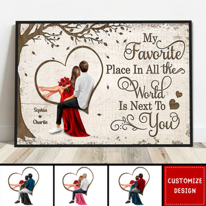 Personalized Favorite Place In The World Heart Couple Sitting Poster - Anniversary Gift For  Wife,Husband