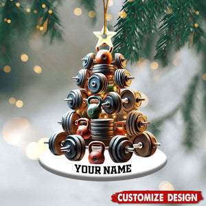 Personalized Dumbbell and Kettlebell Tree Christmas Ornament - Gift for Gym Lover-2024 New Release