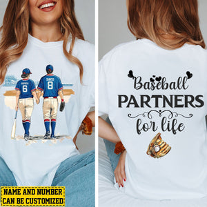 Baseball Partners For Life-Personalized Couple Baseball Two-sided T-shirt-Gift For Baseball Lovers