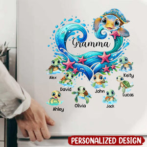 Sea Turtle Grandma With Cute Grandkids Personalized Decal/Sticker