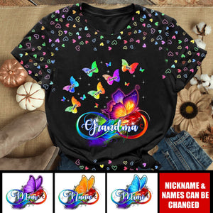 Colorful Butterfly Grandma with Grandkids Personalized 3D T-shirt