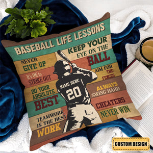 Personalized Baseball Life Lessons Pillow-Gift For Baseball Player