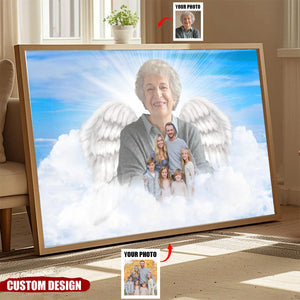 Add Angel Wings to Lost Loved One - Personalized Family Portrait Poster, Memorial Gift For Family